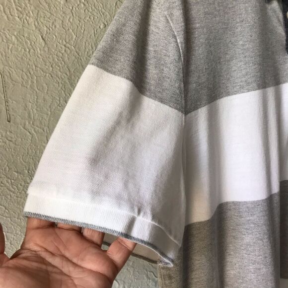 Express Polo Style Gray/White Striped Shirt Size Large - Picture 3 of 6